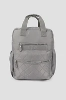 Ardene Nylon Backpack with Quilted Pocket in Grey | 100% Recycled Polyester/Nylon | Eco-Conscious