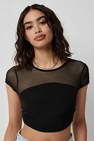 Ardene Crop Open Back Mesh T-Shirt in | Size | Polyester/Elastane