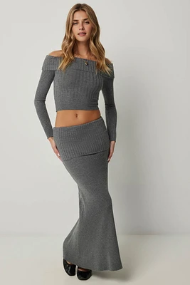 Ardene Foldover Maxi Sweater Skirt in Dark Grey | Size