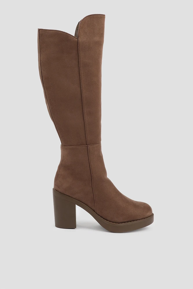 Ardene Sleek Knee-High Boots in Brown | Size | Faux Leather/Faux Suede | Eco-Conscious