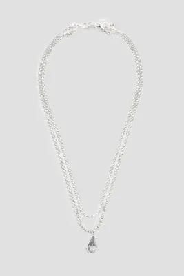 Ardene 2-Row Rhinestone Necklace with Drop Pendant in Silver