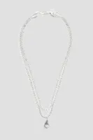 Ardene 2-Row Rhinestone Necklace with Drop Pendant in Silver