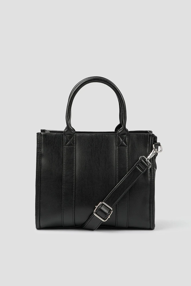 Ardene Large Faux Leather Tote Bag in Black | Faux Leather/Polyester