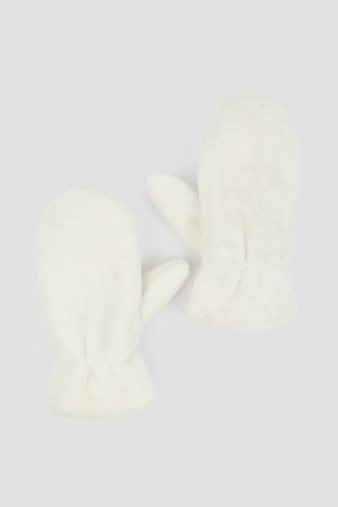 Ardene Teddy Mitaines in White | Polyester