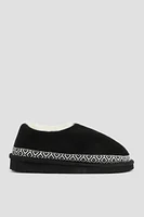 Ardene Mule Slippers with Accent Trim in Black | Size | Polyester/Faux Suede | Eco-Conscious