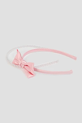 Ardene Kids 2-Pack Pearl & Bow Headbands in Light Pink