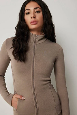 Ardene Fur Lined Long Sleeve Zip-Up Top in Brown | Size