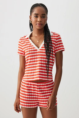 Ardene Jacquard Striped Polo in Red | Size | Polyester