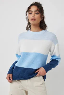 Ardene Longline Moss Stitch Colorblock Sweater in Light Blue | Size | Nylon/Spandex