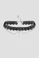 Ardene Pearl & Lace Choker in Black