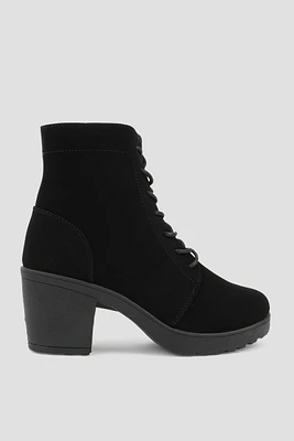 Ardene Lug Sole Lace-Up Booties in Black | Size | Faux Suede | Eco-Conscious