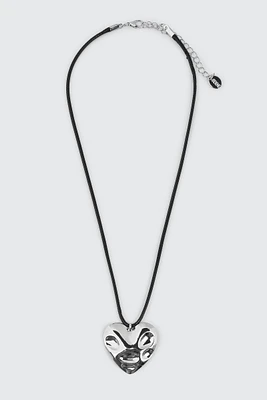 Ardene Molten Heart Cord Necklace in Silver