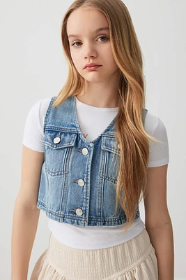 Ardene Kids Denim Vest in Medium Blue | Size | Polyester/Rayon/Cotton