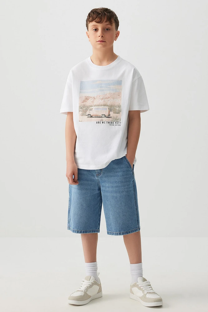 Ardene Kids Carpenter Denim Bermuda Shorts in Medium Blue | Size | Polyester/Rayon/Cotton