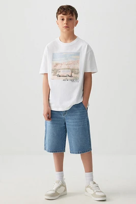 Ardene Kids Carpenter Denim Bermuda Shorts in Medium Blue | Size | Polyester/Rayon/Cotton
