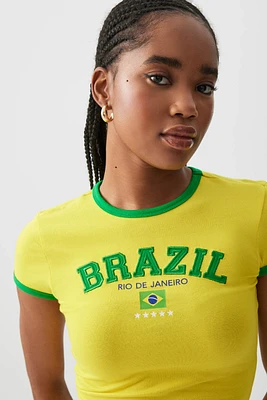 Ardene Fitted Destination Ringer T-Shirt in Yellow | Size | Polyester/Elastane