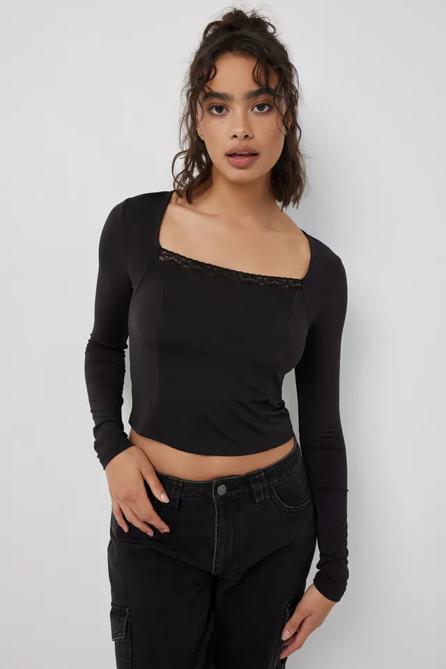 Ardene Lace Cap Sleeve Top in Black, Size, Polyester/Nylon