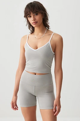Ardene Ultra Crop Contrast Trim Tank Top in Saltstone Grey | Size | Polyester/Elastane