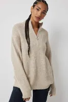 Ardene Long Half-Zip Sweater in Beige | Size Medium | Polyester/Polyamide | Eco-Conscious