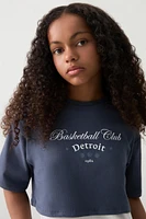 Ardene Kids Layered Graphic Boxy T-Shirt in Dark Blue | Size | Cotton/Elastane