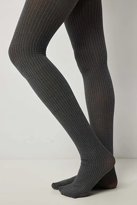 Ardene Ribbed Tights in Dark Grey | Size | Nylon/Spandex