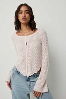 Ardene Brushed Lace Cardigan in Light Pink | Size | Nylon/Elastane