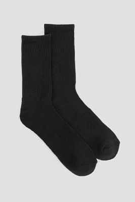 Ardene Cotton Sport Crew Socks in Black | Polyester/Cotton/Elastane