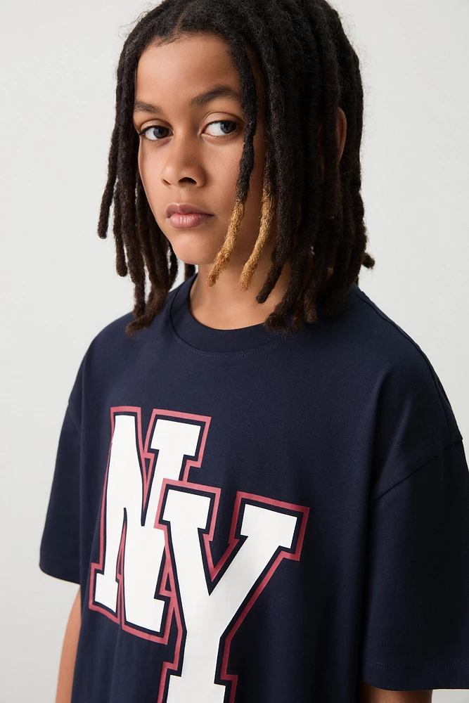 Ardene Kids Oversized Graphic T-Shirt in Dark Blue | Size | 100% Cotton