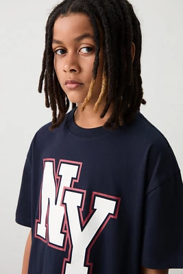 Ardene Kids Oversized Graphic T-Shirt in Dark Blue | Size | 100% Cotton