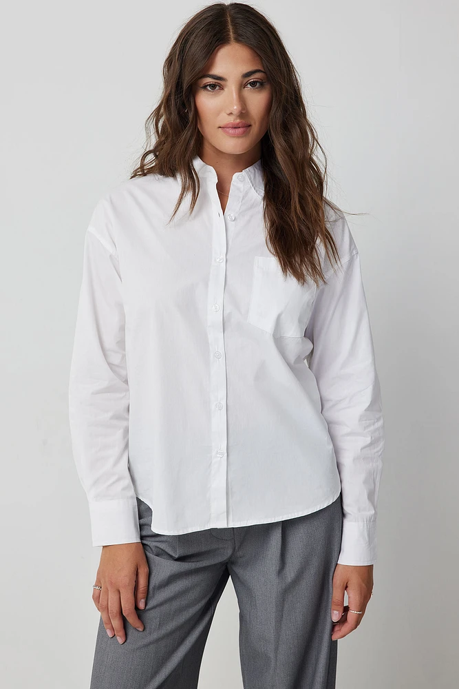 Ardene Solid Poplin Shirt in White | Size | 100% Cotton