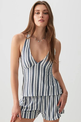 Ardene Soft Knit Halter Tank in Dark Blue | Size | Polyester/Viscose