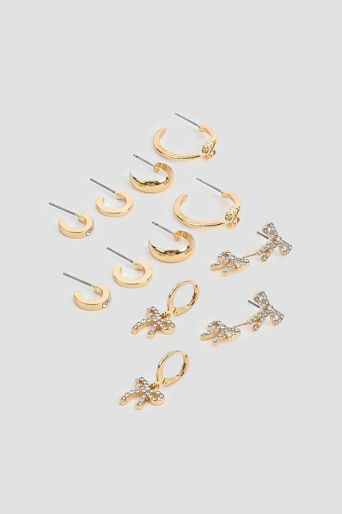 Ardene 6-Pack Hoop Bow Earrings in Gold | Stainless Steel