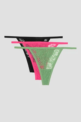 Ardene 3-Pack Lace Thongs | Size | Nylon/Elastane