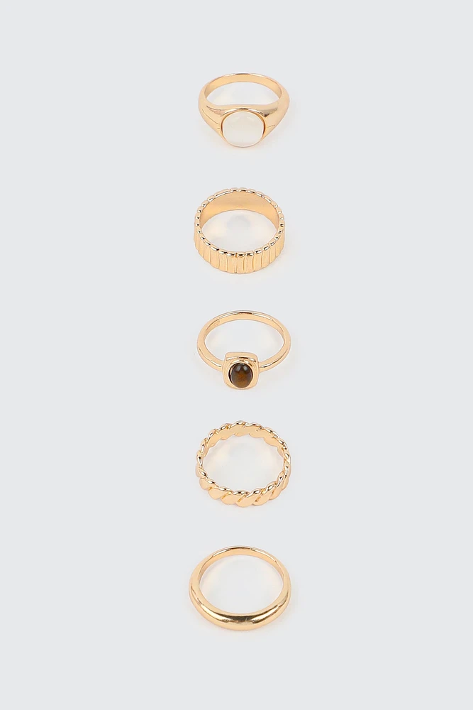 Ardene 5-Pack Assorted Gold Toned Rings | Size