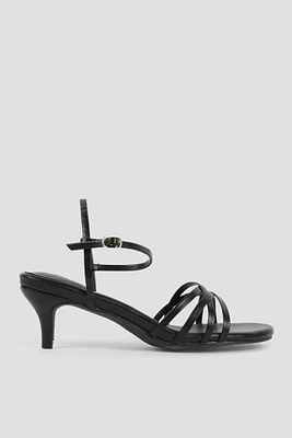 Ardene Kitten Heel Strappy Sandals in Black | Size | Faux Leather