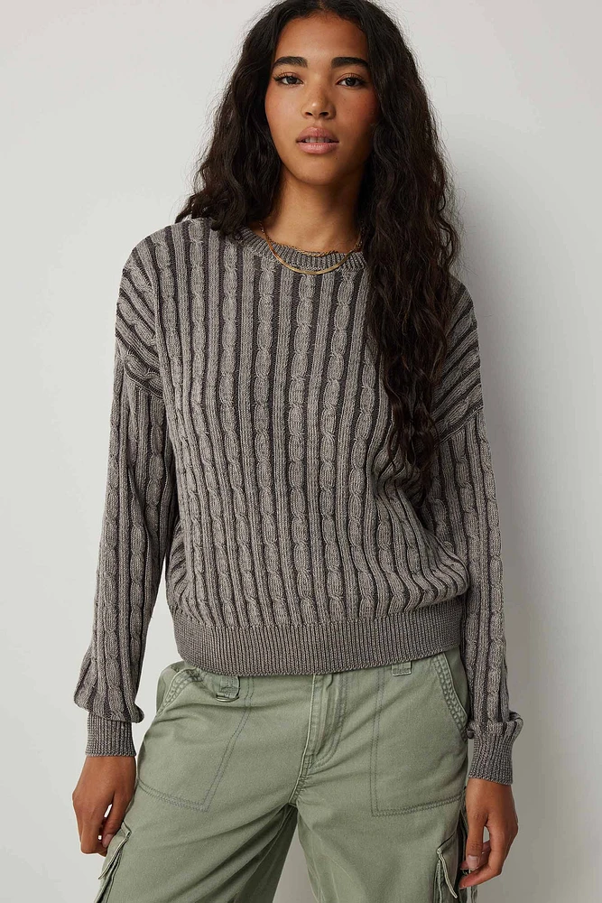 Ardene Oversized Cable Knit Sweater in Grey | Size