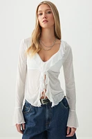 Ardene Tie Front Top with Frills in | Size | Polyester