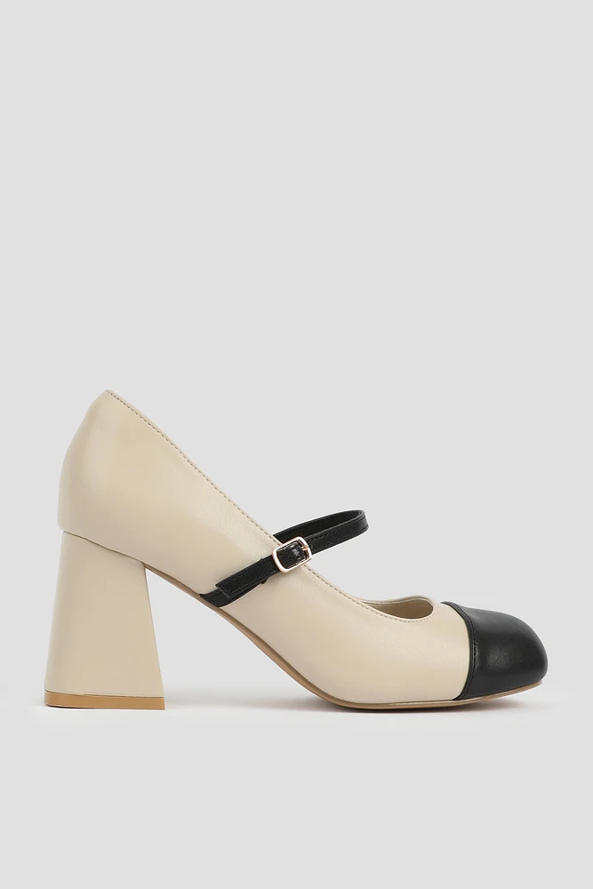 Ardene Block Heel Mary Janes in Beige | Size | Faux Leather