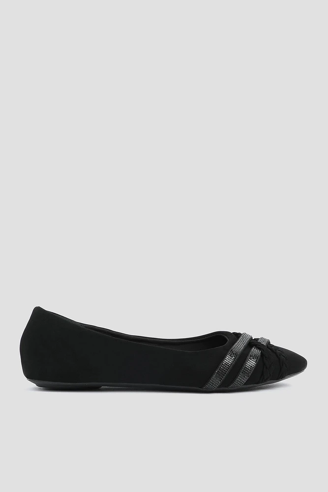 Ardene Ballet Flats with Multiple Strap Detail in Black | Size | Faux Suede