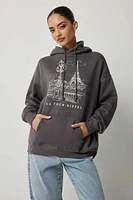 Ardene Graphic Oversized Hoodie in Dark Grey | Size | Polyester/Cotton | Fleece-Lined