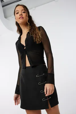 Ardene Safety Pin Mini Skirt in Black | Size | Polyester