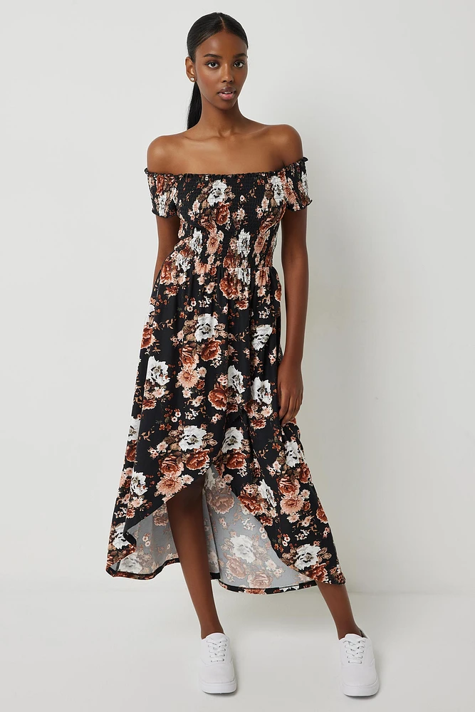 Ardene Floral Off Shoulder Maxi Dress in | Size | Polyester/Spandex