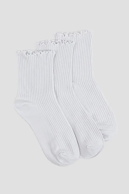 Ardene 3-Pack Lettuce Edge Socks in White | Polyester/Spandex