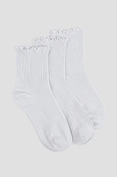 Ardene 3-Pack Lettuce Edge Socks in White | Polyester/Spandex