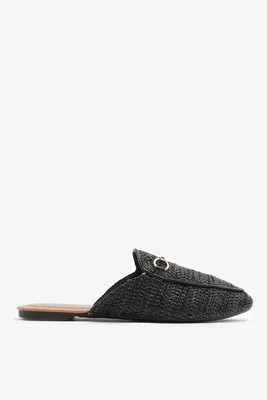 Ardene Mule Flats with Metal Keeper in Black | Size | Faux Leather/Faux Suede