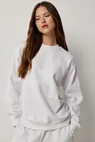 Ardene Solid Crew Neck Sweatshirt in Frost White | Size | Polyester/Cotton | Fleece-Lined | Eco-Conscious