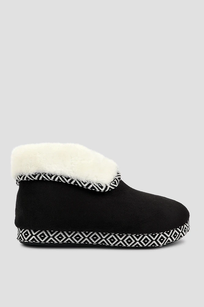 Ardene Bootie Slippers with Contrast Stitching in Black | Size | Faux Suede | Eco-Conscious