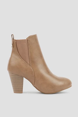 Ardene Faux Leather Cone Heel Booties in Beige | Size | Faux Leather/Polyester | Eco-Conscious