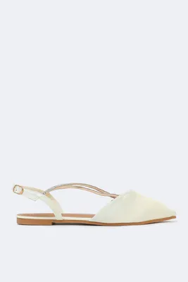 Ardene Satin Flats with Embellished Criss Cross Straps in White | Size