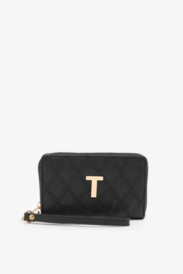 Ardene Initial T Wallet in Black | Faux Leather